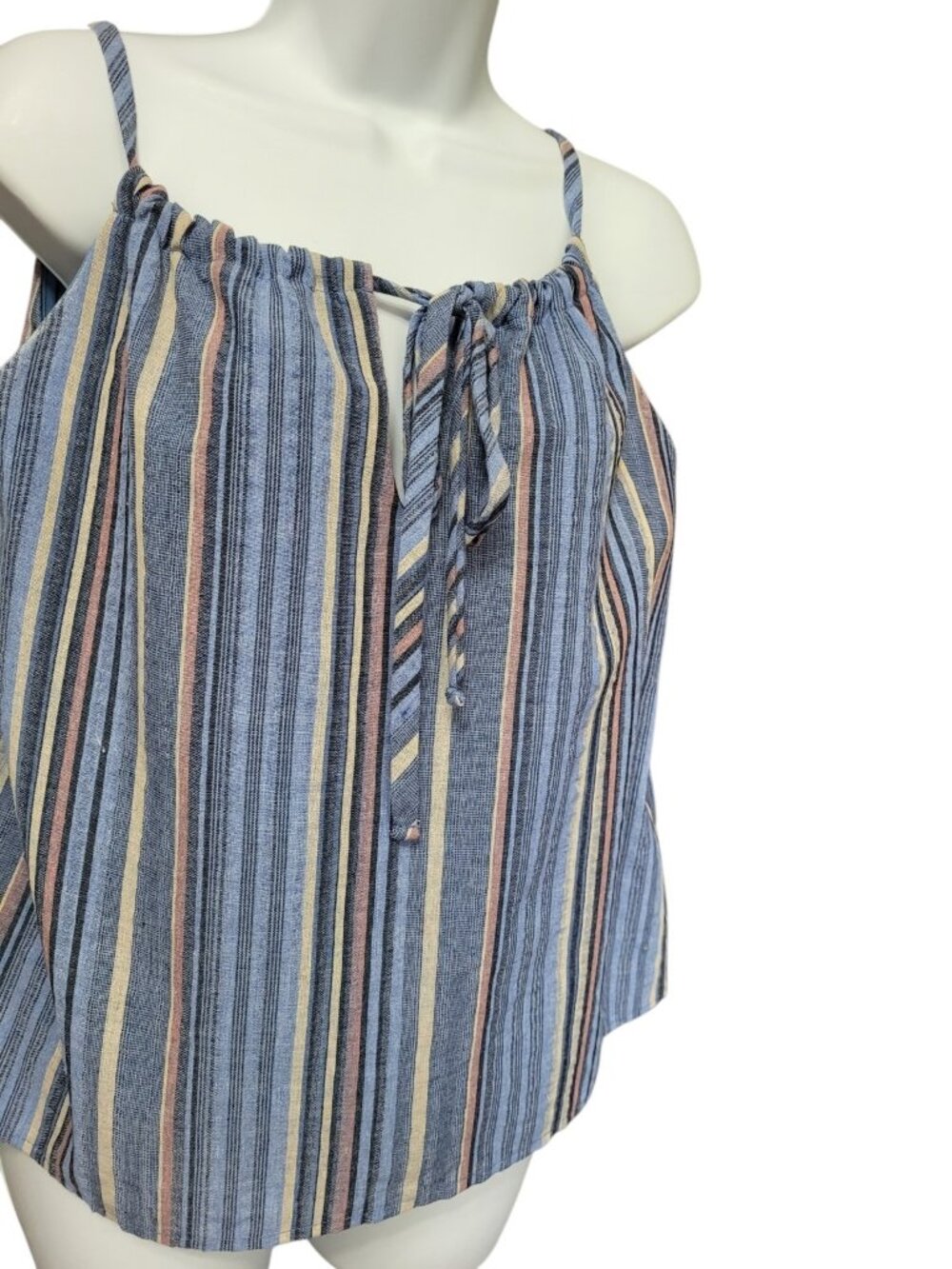 Everly Womens  Tank Blouse Size S Tank Shirt Blue Stripe Lined Strappy Keyhole - Picture 10 of 16
